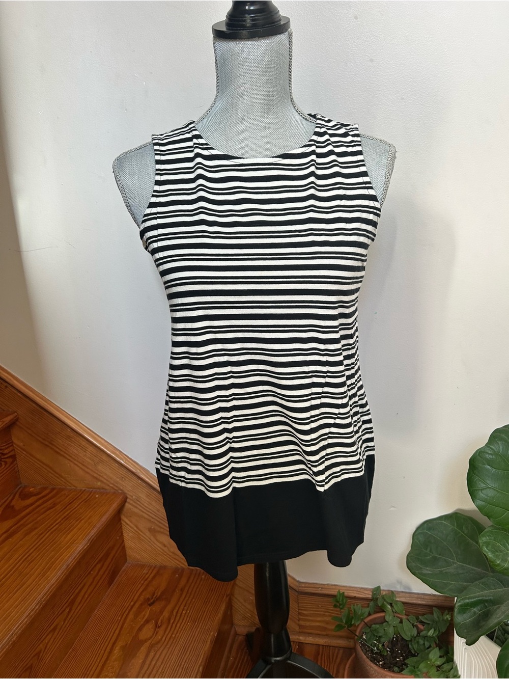 J. Jill Black & White Striped Sleeveless Tank